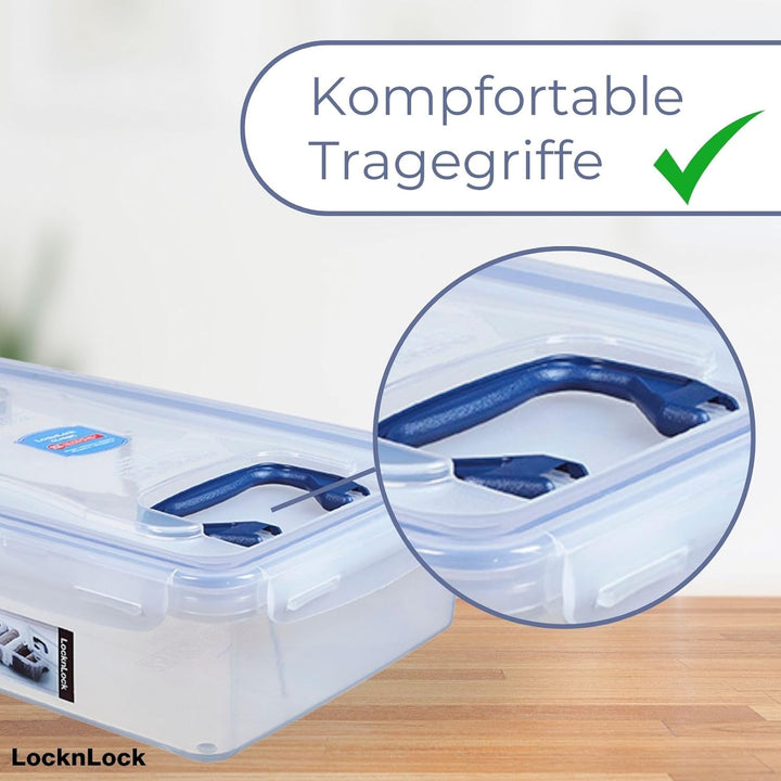 LocknLock PP CLASSIC Aufbewahrungsbox mit Deckel und Griffen | 10 L, 456 x 300 x 110 mm | 100 % Luft