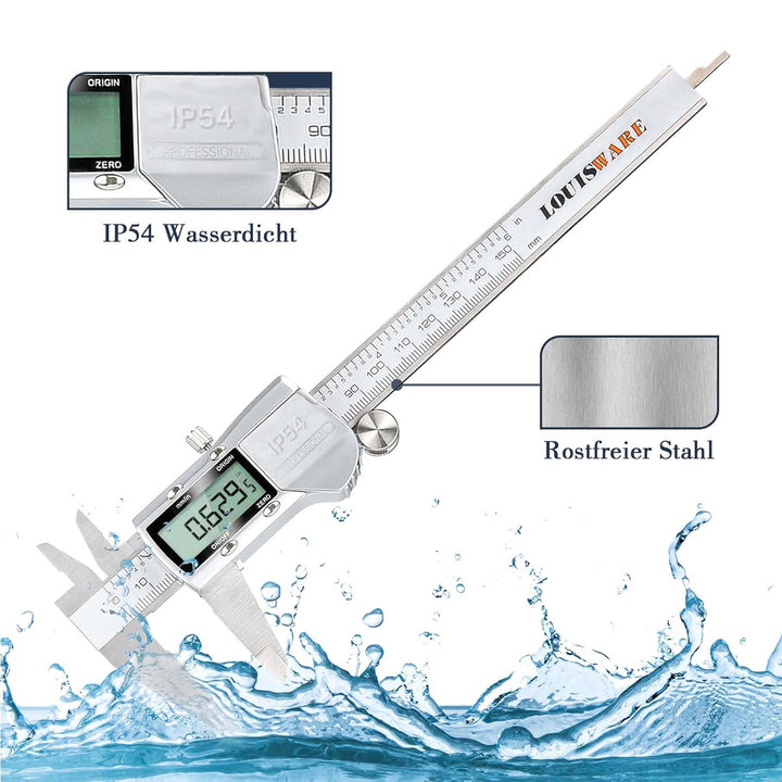Messschieber Digital IP54 Wasserdichter Hochpräzise Edelstahl Schieblehre 0-150mm/0-6 Schieblehre Me