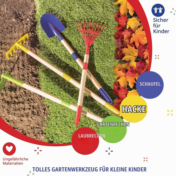LATERN 6 Stück Kinder Gartenwerkzeug Set, 71CM Metall Gartenwerkzeuge Gross Schaufel Rechen Hacke La
