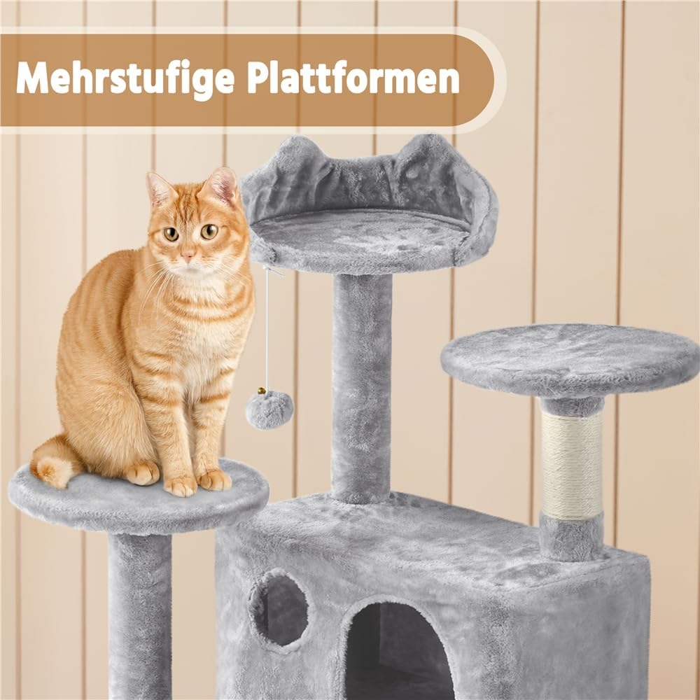 Yaheetech 158 cm Kratzbaum gross Stabiler Katzenbaum mit 2 Höhlen hellgrau | FSC-zertifizierte Spanp