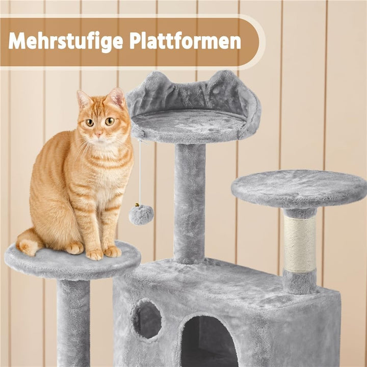 Yaheetech 158 cm Kratzbaum gross Stabiler Katzenbaum mit 2 Höhlen hellgrau | FSC-zertifizierte Spanp
