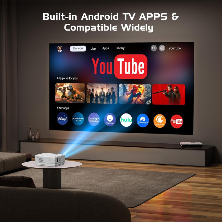 Mini Beamer with Android OS, AKATUO Smart Bluetooth Projektor Full HD 1080P Tragbarer Outdoor Filmpr