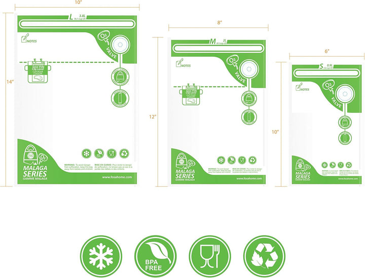 FOSA Malaga Mehrweg-Vakuumbeutel für Lebensmittel – Gross (3,8 L / 25,4 x 35,6cm), mit Zip-Verschlus