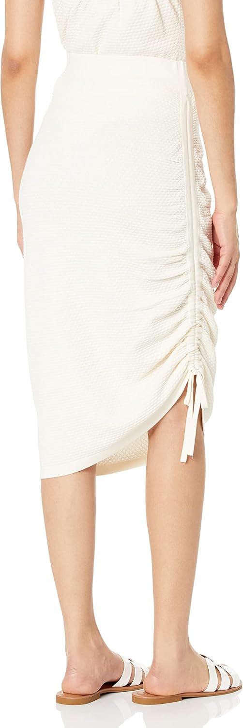 The Drop Damen Amanda Textured Side Ruched Midi Sweater Skirt Midirock S Whisper White, S Whisper Wh