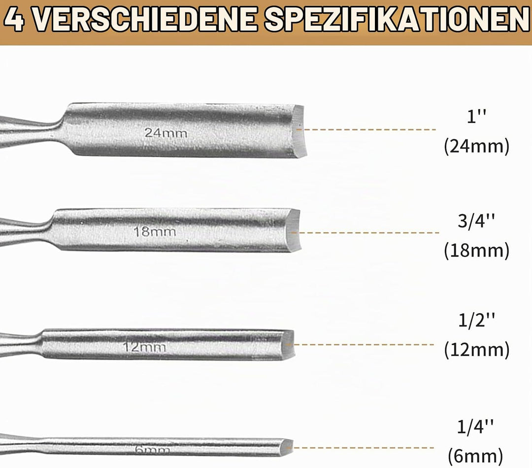 4 Stück Holz Meissel Set,Stechbeitel Rund Gebogen Hohlbeitel Set,CR-V Stahl halbkreisförmige Kante 8