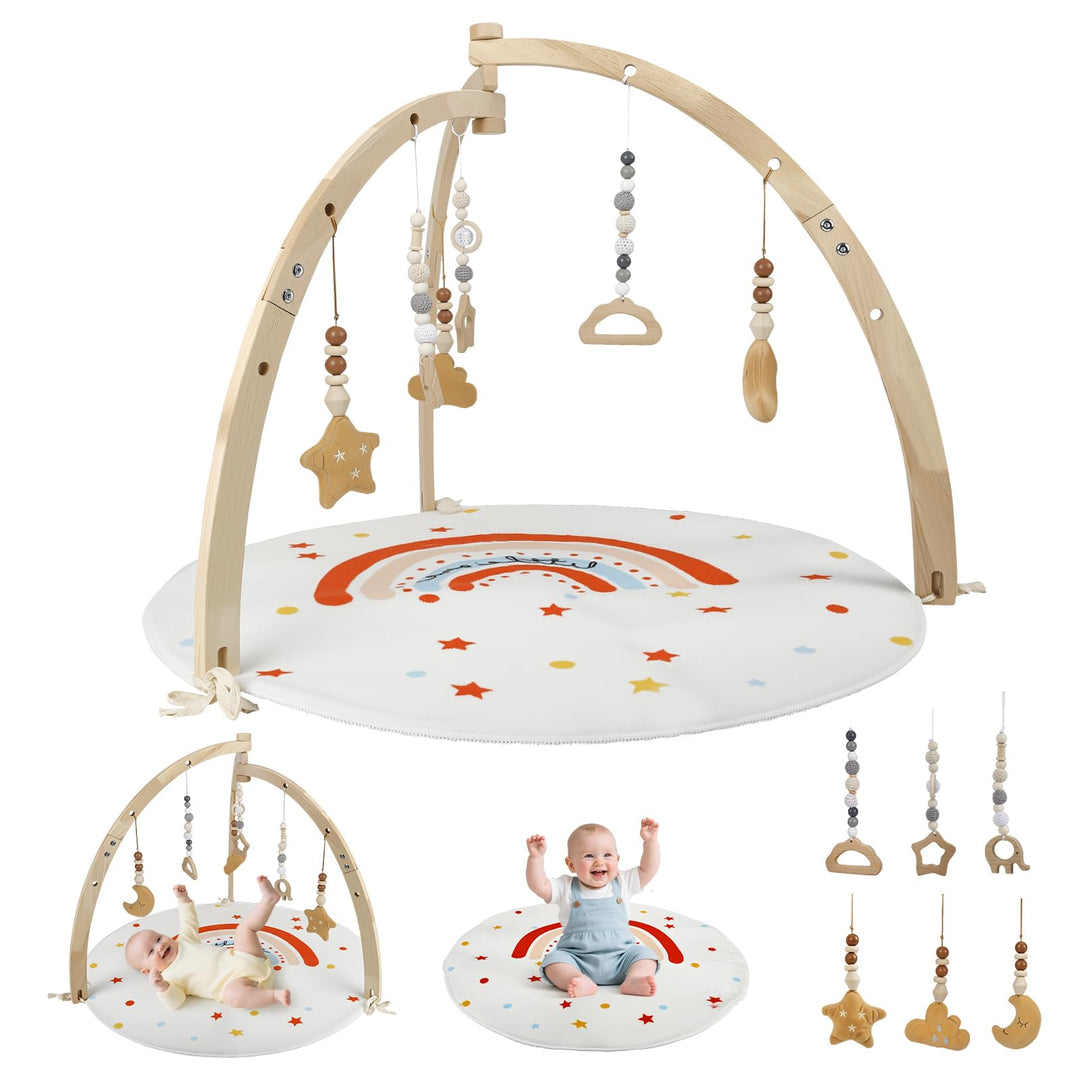 Spielbogen Baby Aus Holz,Geschenke Für Neugeborene,Babyparty Geschenk | Mit 6 Abnehmbaren Spielzeuge