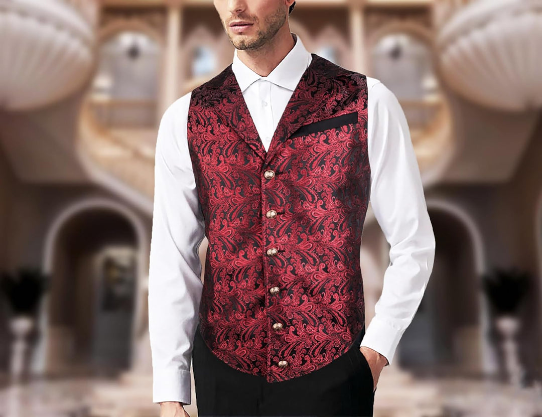 Alizeal Herren Paisley Weste Viktorianische Steampunk Gothic Formelle Casual für Party Bankett Anzug