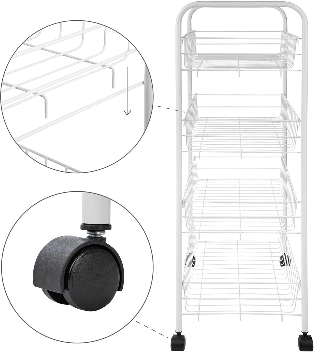 ONVAYA® Beistellwagen Susi mit 4 Körben | 39x26x76 cm | Rollwagen | Küchenwagen | Wagen | Metall | R