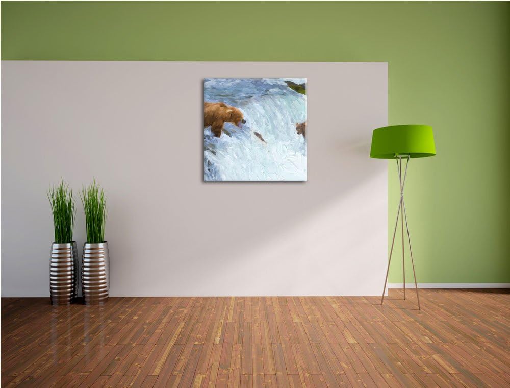 Pixxprint Bär beim Baden, Format: 70x70 auf Leinwand, XXL riesige Bilder fertig gerahmt mit Keilrahm