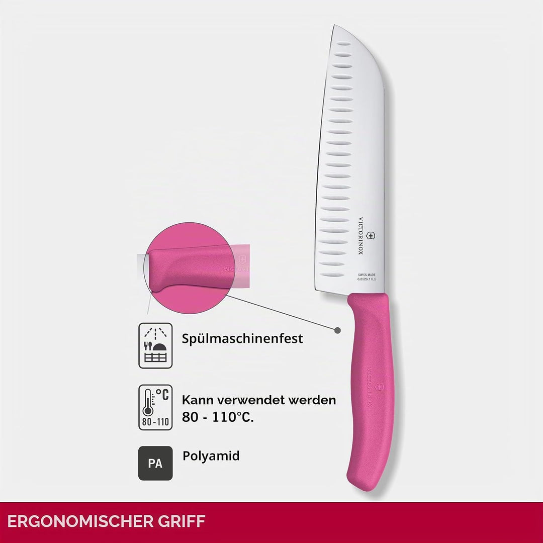 Victorinox, Swiss Classic, Profi Santokumesser, Extra Scharfe Klinge, Kullenschliff, 17 cm, Robuster