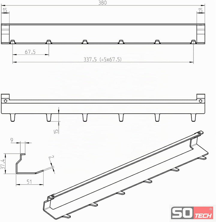 Kesseböhmer Linero style 6er Hakenleiste Edelstahloptik 380 x 51 x 37,4 mm zum Einhängen von SOTECH,