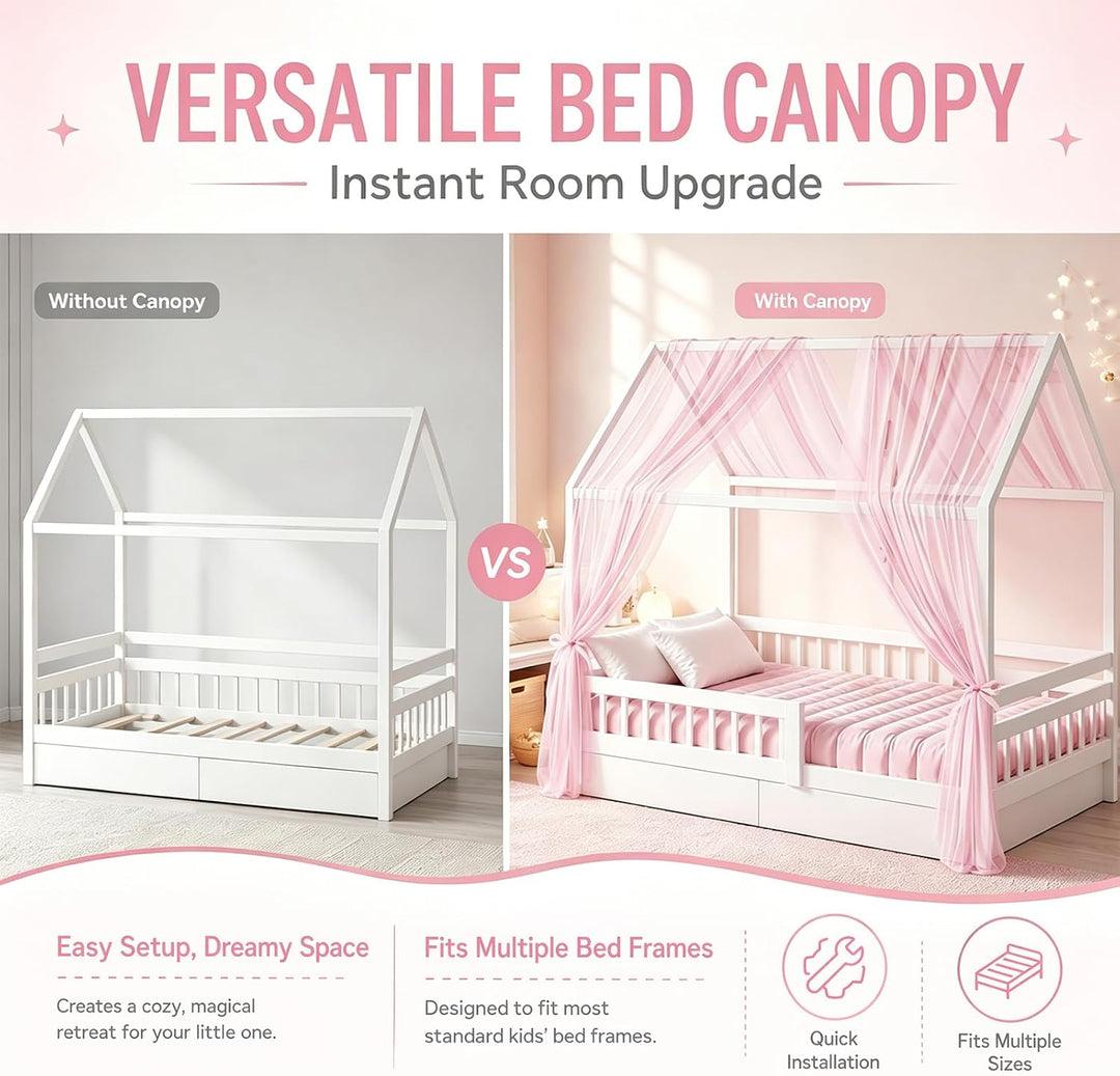 Hausbett Himmel Set, 2 Stück Betthimmel Hausbett für Hausbett Deko Mädchen & Jungen, Bett Vorhang Hi