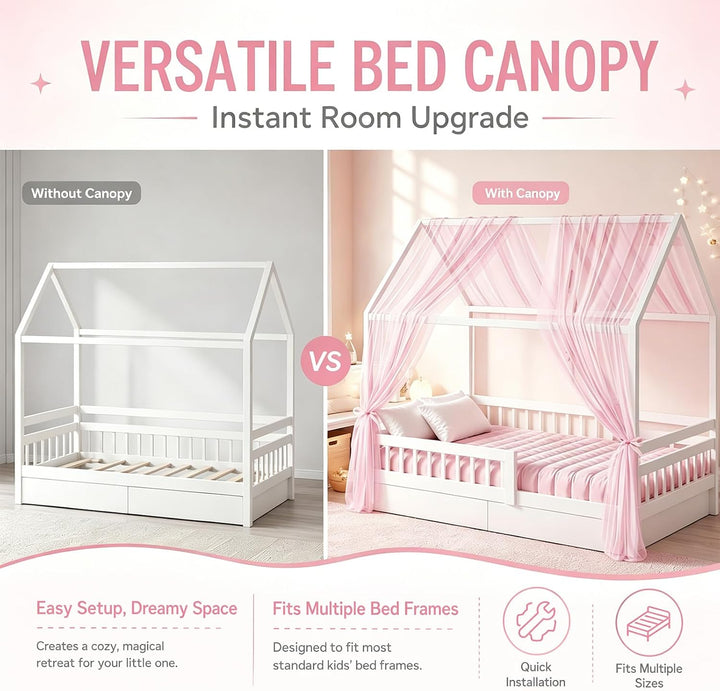 Hausbett Himmel Set, 2 Stück Betthimmel Hausbett für Hausbett Deko Mädchen & Jungen, Bett Vorhang Hi