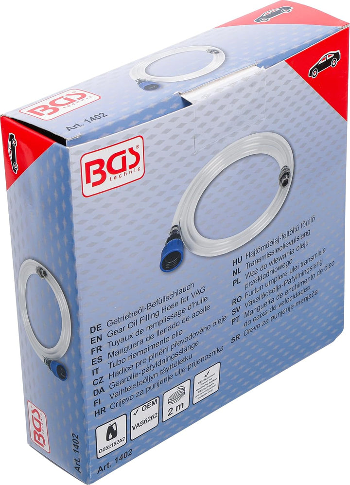 BGS 1402 | Getriebeöl-Befüllschlauch für VAG | 2 m | mit Adapter für 1 Liter Ölgebinde