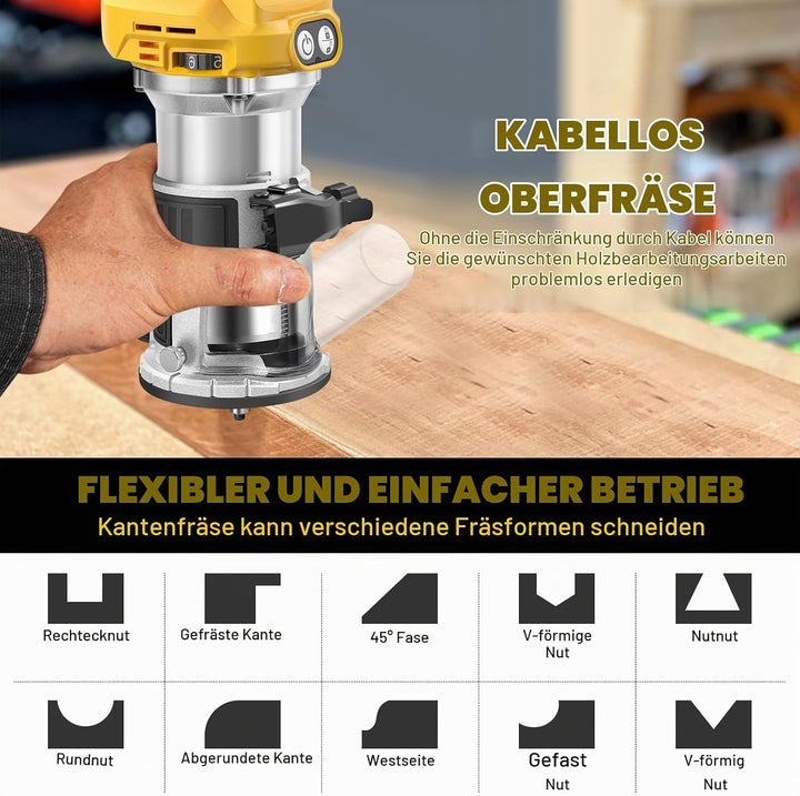Akku Oberfräse kompatibel mit Dewalt DCB 18V-20V Akku, 800W Oberfräse Trimmer Einhandfräse, Bürstenl