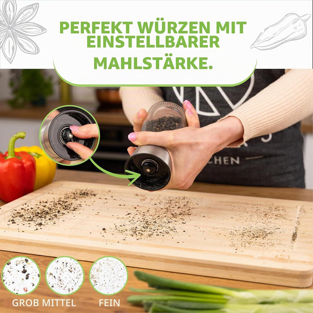 Oliver's Kitchen ® Salz und Pfeffermühle - Premium Keramikmühlen 2 Stück – Einfach aufzufüllen – man