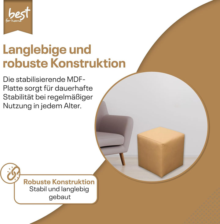 Best for Home Sitzhocker Kunstleder Sitzwürfel Bodenkissen Fusshocker 40x40x40 cm viele Farben (Beig