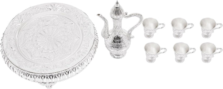 Vintage Türkische Kaffeekanne Set, Türkische Teekanne aus Metall mit Tablett und 6 Teegläser, Kaffee