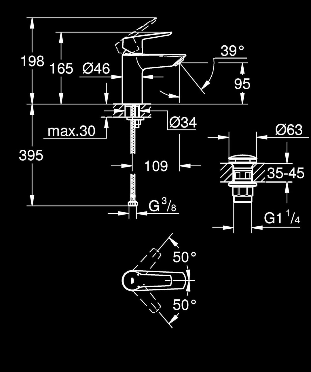 GROHE Start - Einhand-Waschtischbatterie (wassersparend, S-Size, mit Temperaturbegrenzer), matt schw