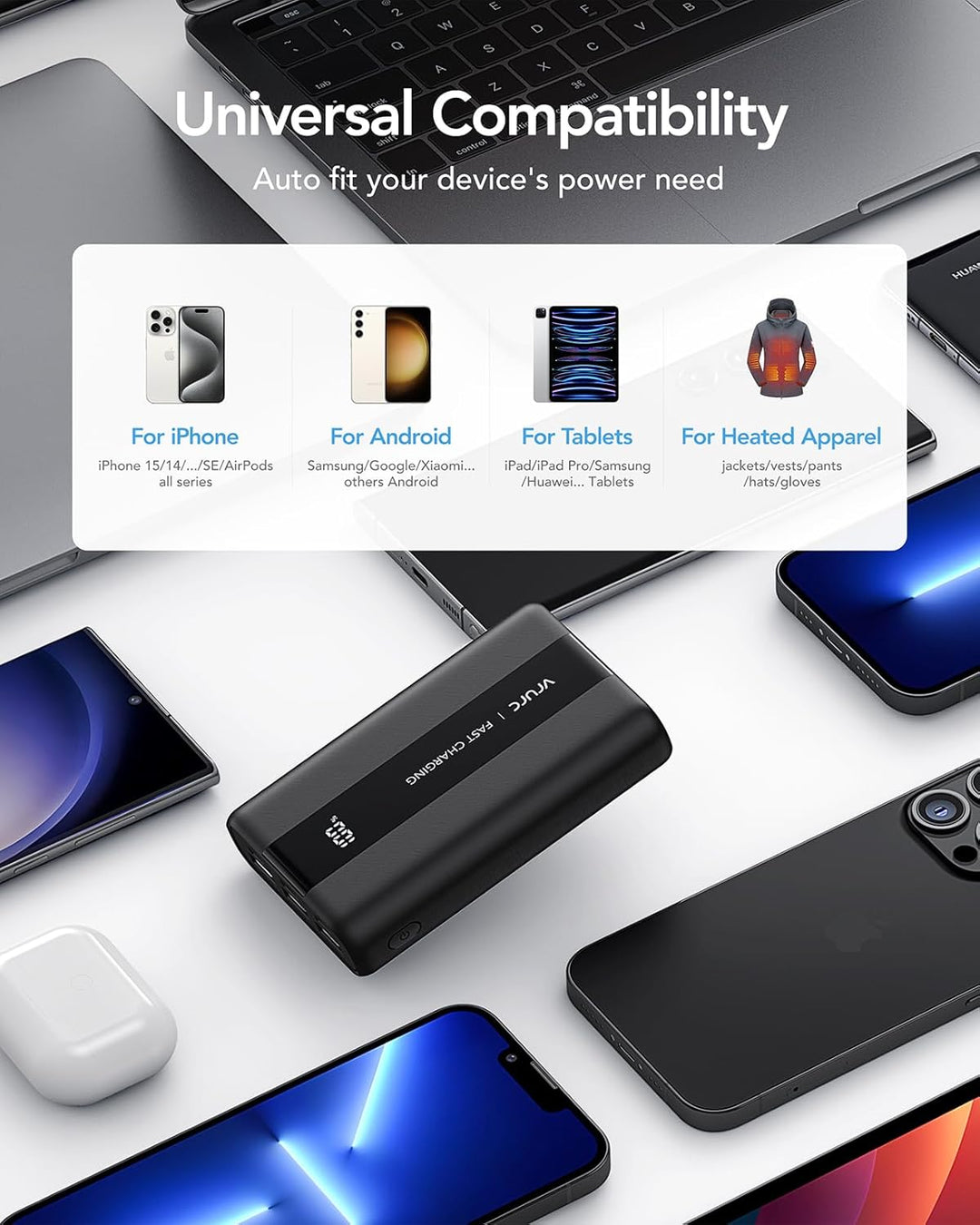 VRURC Powerbank 20000mAh klein, 22,5W Fast Charging Power Bank Klein Aber Stark Externer handyakkus