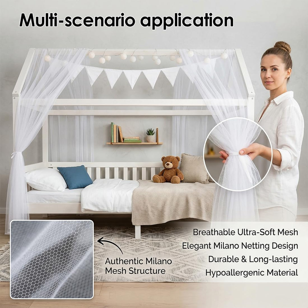 Yuragim Hausbett Himmel 2er-Set, Betthimmel Hausbett Musselin (Weiss, 150x350 cm)