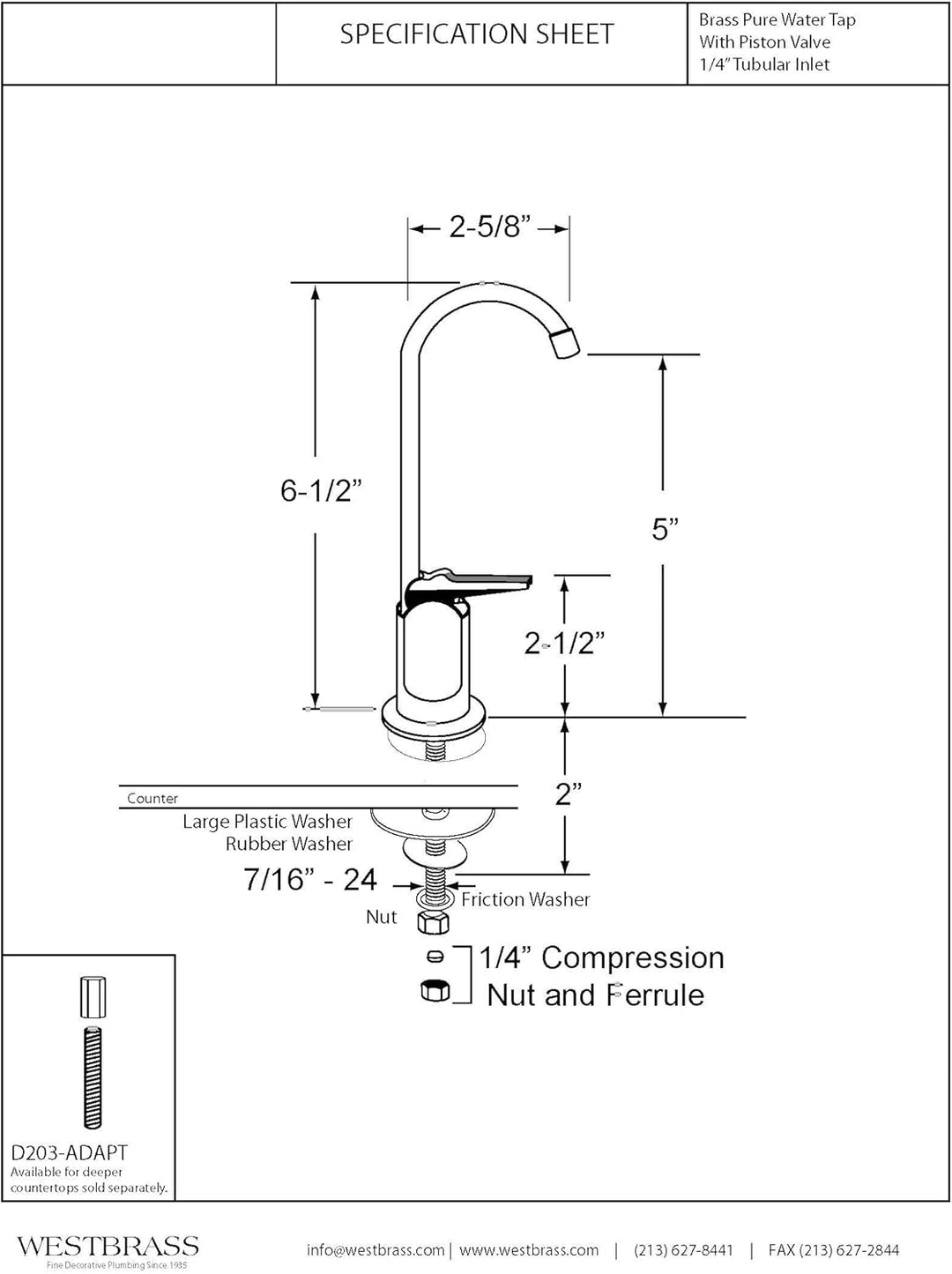 Westbrass D203-NL-50 15,2 cm Touch-Flo Style reiner Kaltwasserspender, 1 Stück, Pulverbeschichtung,