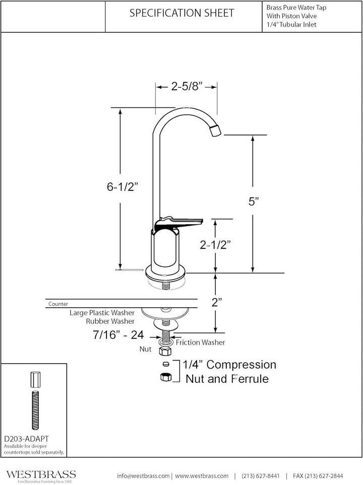 Westbrass D203-NL-50 15,2 cm Touch-Flo Style reiner Kaltwasserspender, 1 Stück, Pulverbeschichtung,