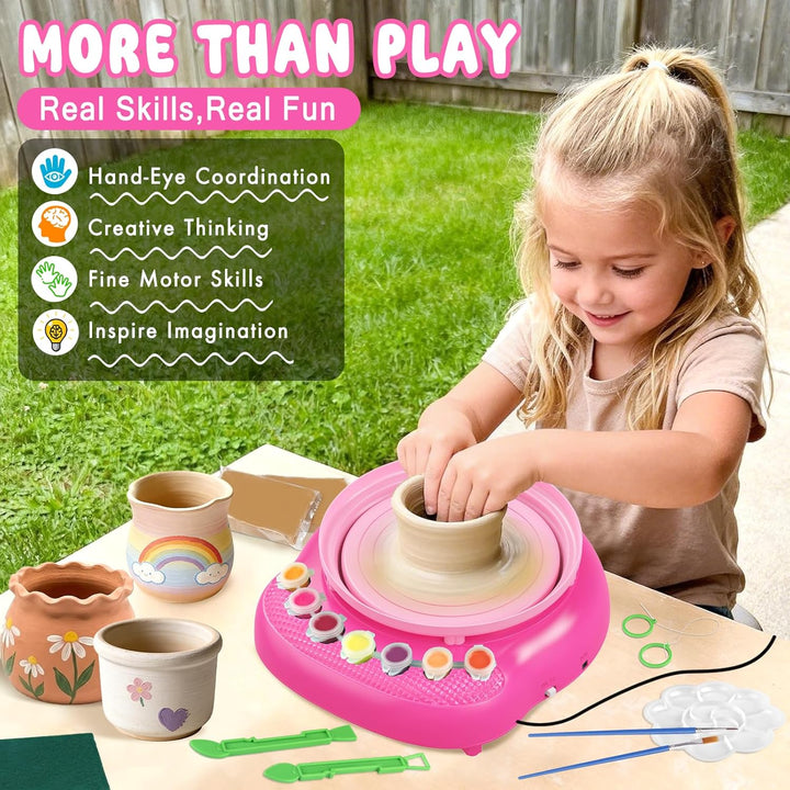 Töpferscheibe Kinder elektrisch,Töpferset 6-12 Jahre mit Ton | Komplettes DIY-Bastelset mit 3x luftt