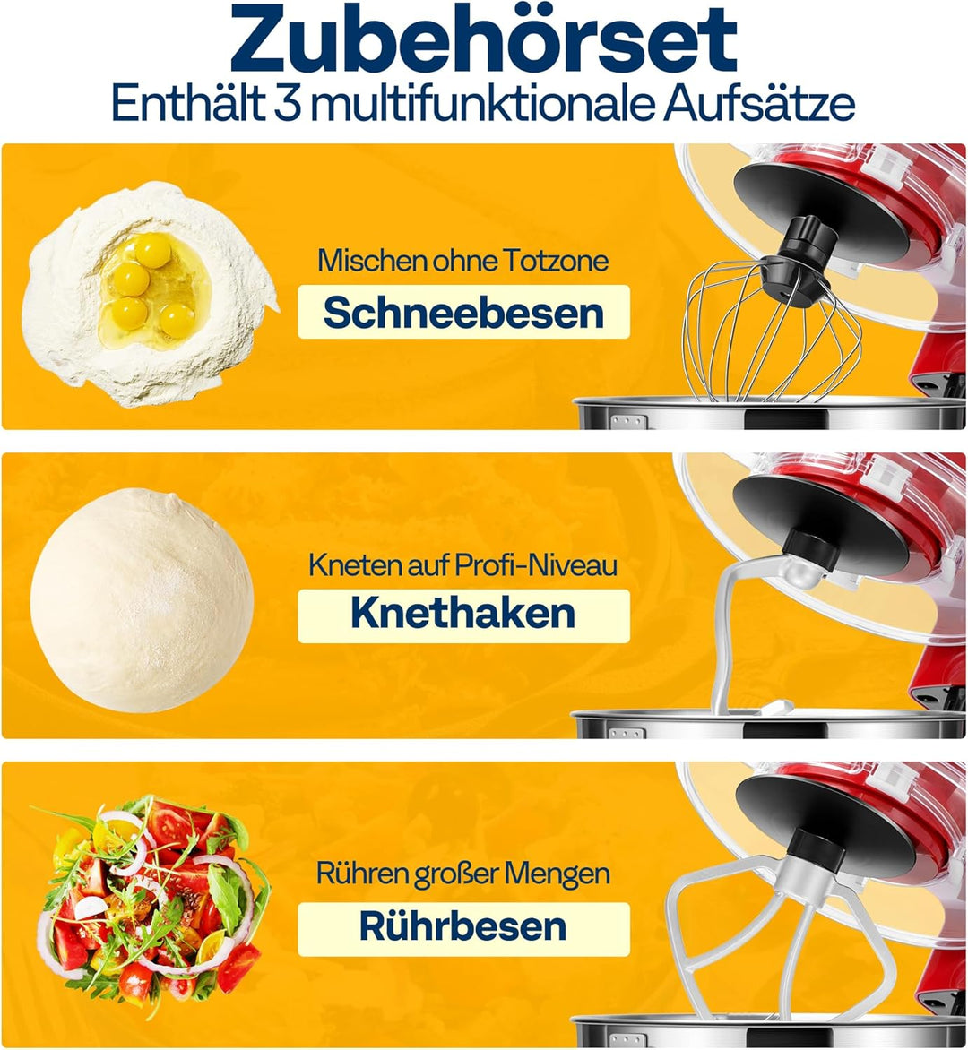 VIVOHOME Küchenmaschine 5,7L Knetmaschine 1500W Küchenmaschinen mit 10 Geschwindigkeiten Pulsfunktio
