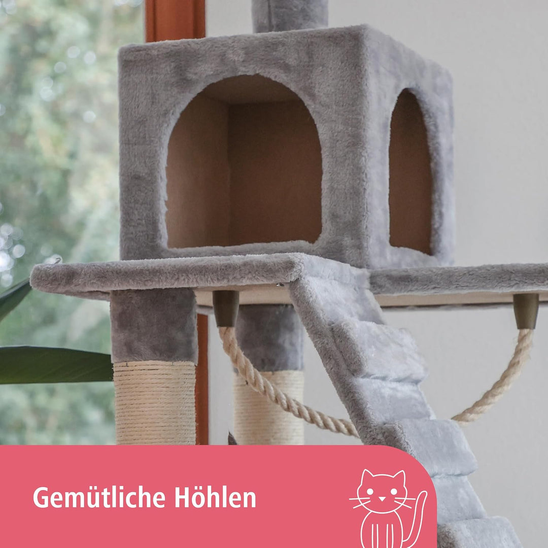 Kerbl Pet Kratzbaum Square, Grosser Katzenbaum für mehrere Katzen, Mit verschiedenen Höhlen und Lieg