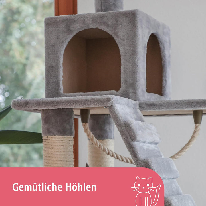 Kerbl Pet Kratzbaum Square, Grosser Katzenbaum für mehrere Katzen, Mit verschiedenen Höhlen und Lieg