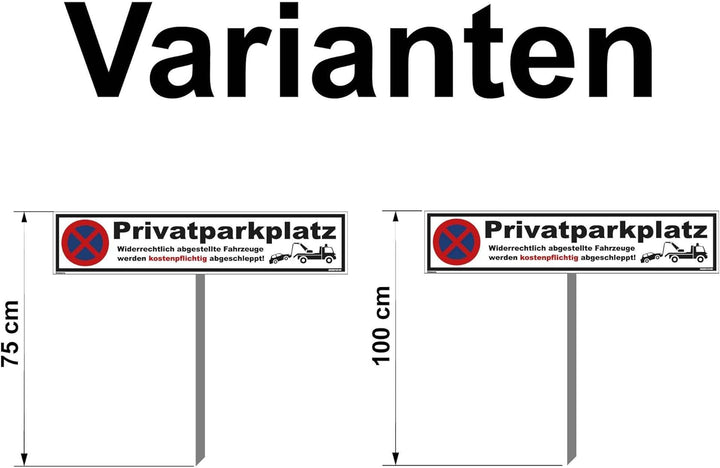 Parkplatz Schild - Privatparkplatz - 52 x 11 cm mit Pfosten 100cm Parken verboten, Verbotsschilder,