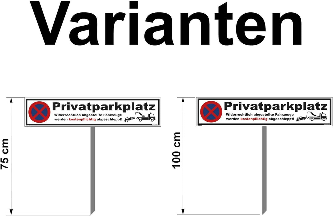 Parkplatz Schild - Privatparkplatz - 52 x 11 cm mit Pfosten 75cm Parken verboten, Verbotsschilder, P