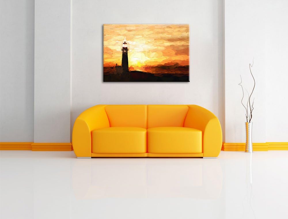 Pixxprint Leuchtturm im Sonnenuntergang als Leinwandbild/Grösse: 100x70 cm/Wandbild/Kunstdruck/ferti
