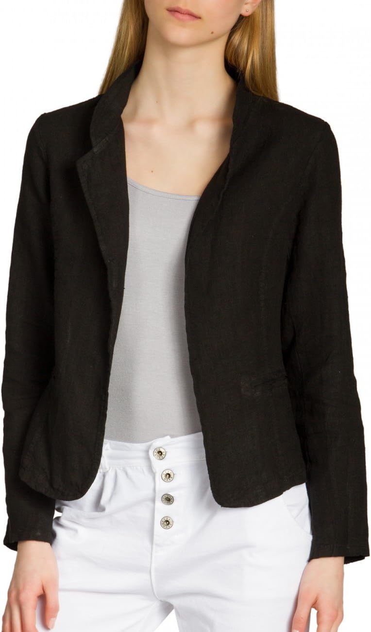 Caspar BZR004 kurzer Damen Leinen Sommer Blazer XS Schwarz, XS Schwarz