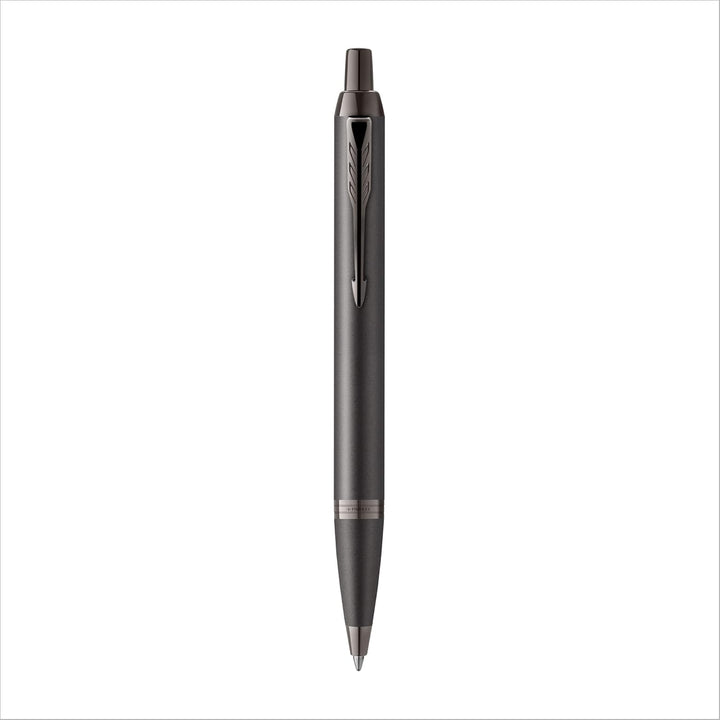 Parker IM Monochrome Kugelschreiber | blaue Tinte | Oberfläche und Zierteile in Dunkelgrau-Metallic