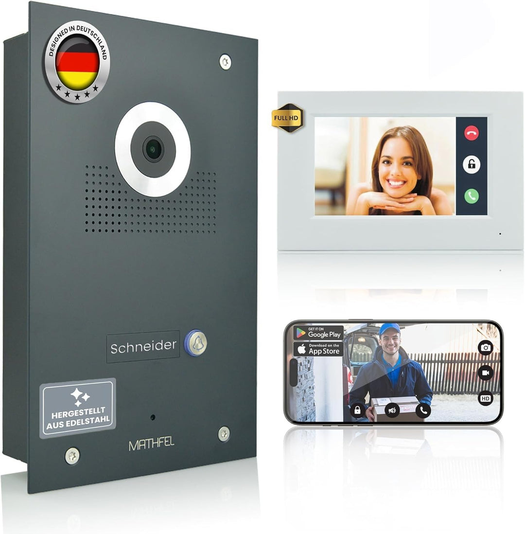 Mathfel IP WLAN Video Türsprechanlage 1-Familienhaus Unterputz - 170°, 1 x 7 Zoll Monitor Full-HD, N