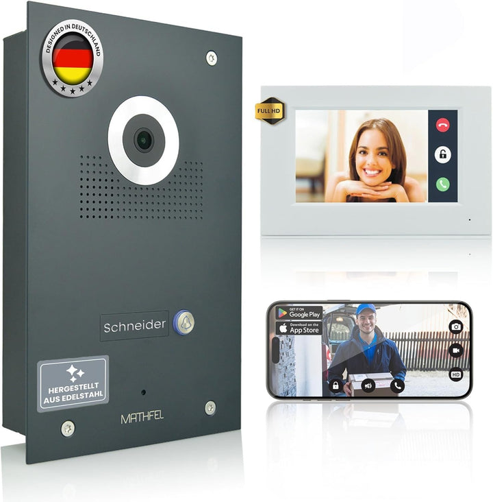 Mathfel IP WLAN Video Türsprechanlage 1-Familienhaus Unterputz - 170°, 1 x 7 Zoll Monitor Full-HD, N
