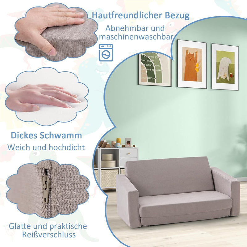 COSTWAY Kindersofa, Textilflanell, Schwamm, Dunkelgrau, 77 x 43 x 40cm, Dunkelgrau