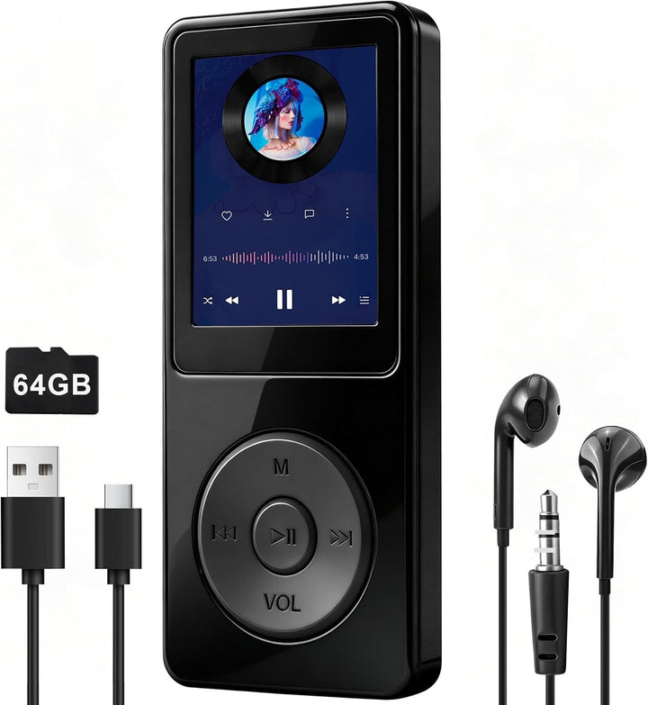 64GB MP3 Player Bluetooth 5.3 mit 1.8" TFT Farbbildschirm HiFi Musik Kinder MP3-Player mit Lautsprec