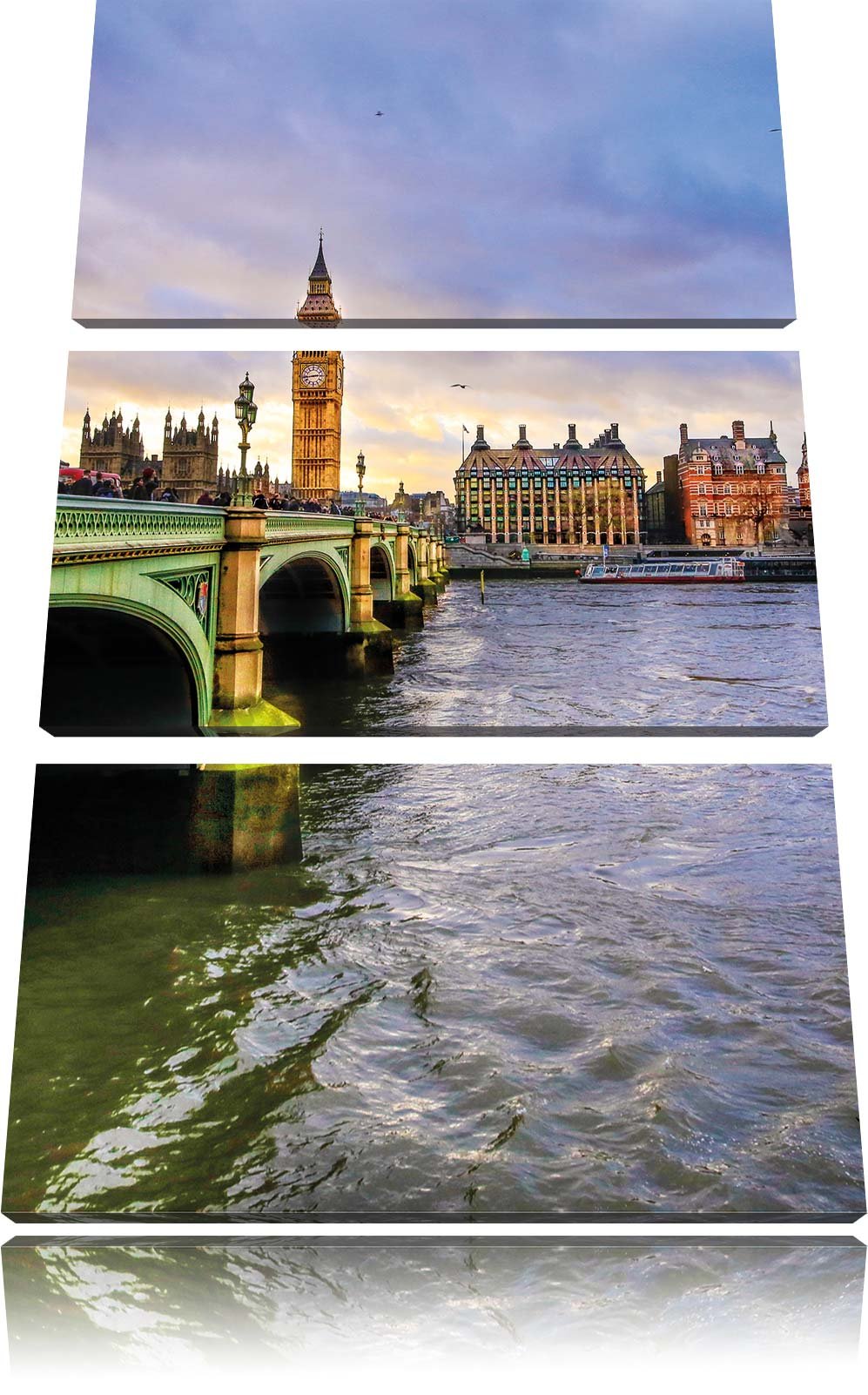 Pixxprint Themse London Big Ben als Leinwandbild/Grösse: 3 Teilig (120x80) cm/Wandbild/Kunstdruck/fe