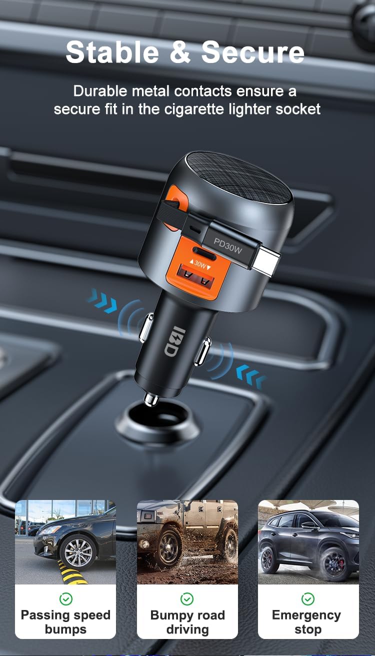 Zigarettenanzünder Ladegerät USB C Retractable 60W PD QC 3.0 Autoladegerät Compact Quick Charge Komp