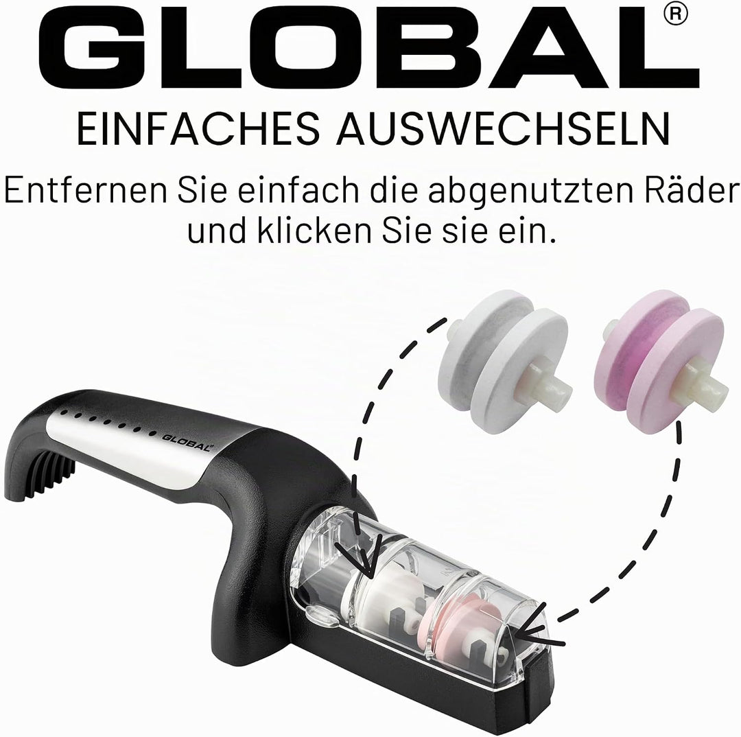 Global G-91/BW Minosharp Messerschärfer, Keramik, 2-stufig, 2,1, Edelstahl, Edelstahl