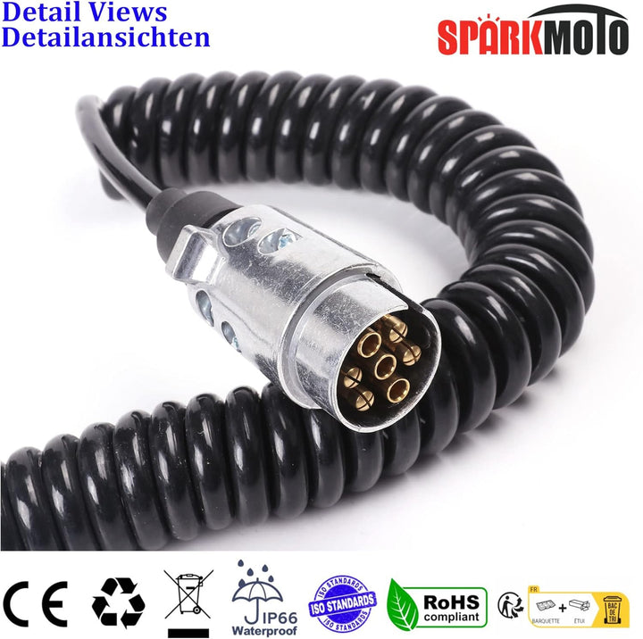 2.6M Anhänger Verlängerungskabel 7 polig mit 2 Metall Anhänger Stecker,Spiralkabel Anhänger Verbindu