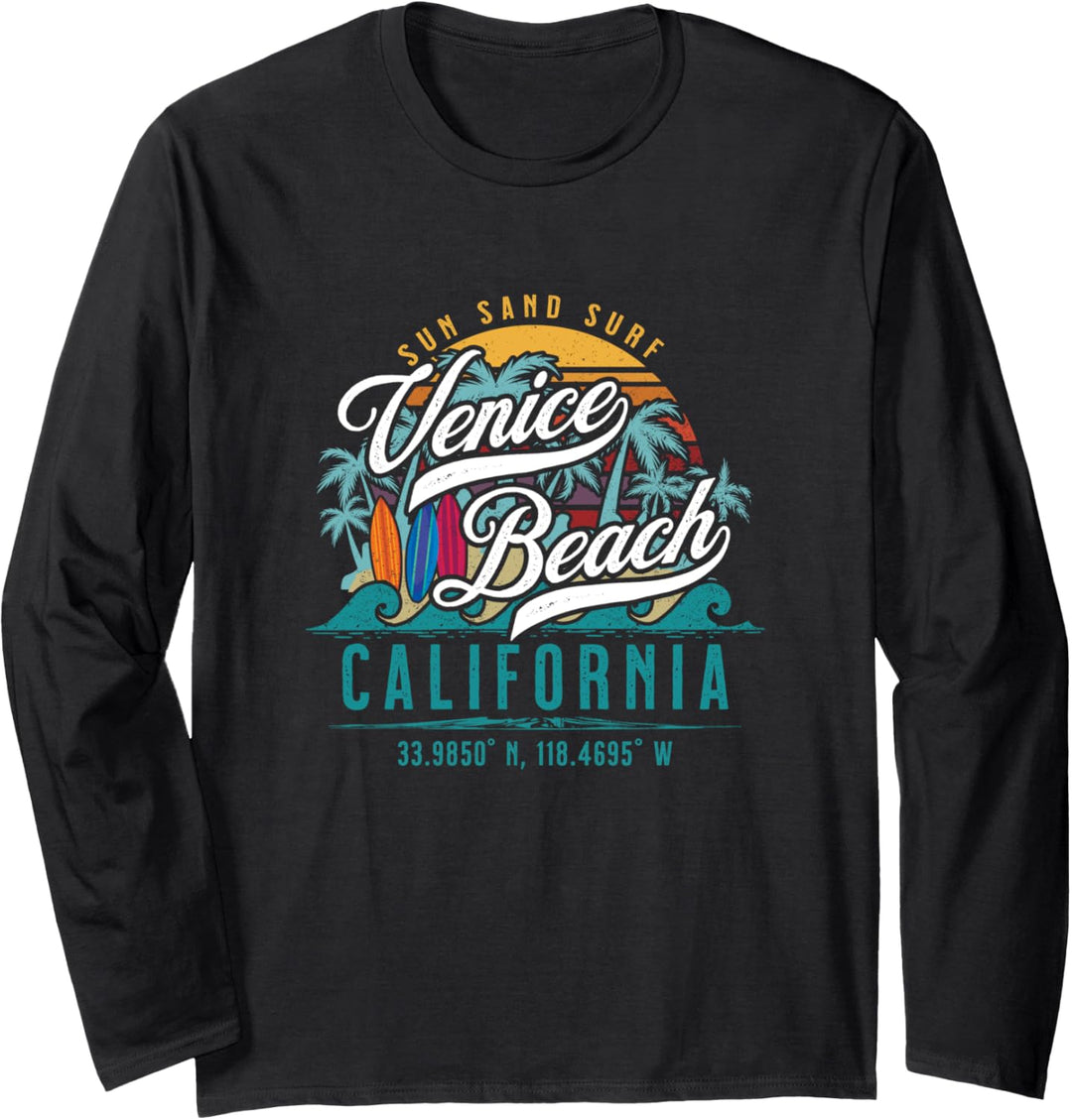 Retro Venice Beach California Sun Sand Surf Palmen Langarmshirt