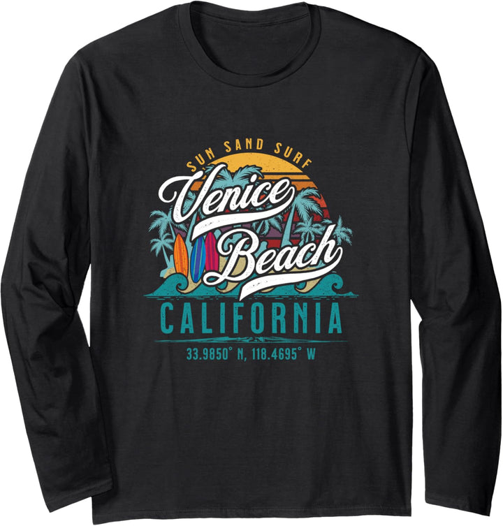 Retro Venice Beach California Sun Sand Surf Palmen Langarmshirt