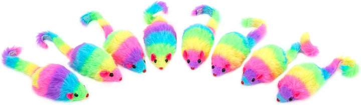 Chiwava 24 STK. 7,5cm Regenbogenfarbene pelzige Katzenspielzeug mäuse mit Rassel Kätzchen Maus Inter
