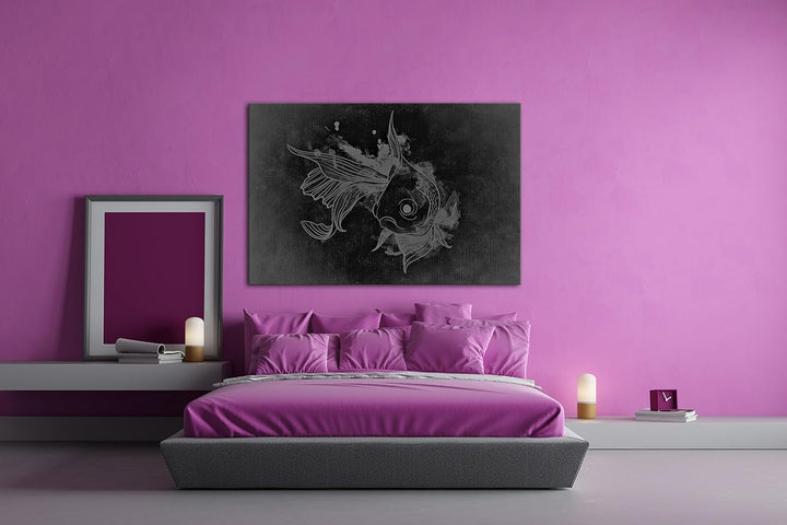 deyoli Zeichnung eines Koi Karpfen Effekt: Schwarz/Weiss Format: 80x60 als Leinwandbild, Motiv ferti