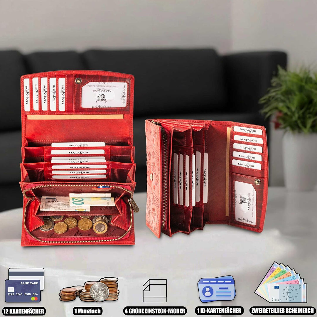 MATADOR Lima Geldbeutel Damen Leder Mit Edler Geschenk Box | Portemonnaie Gross Mit RFID Schutz | Le