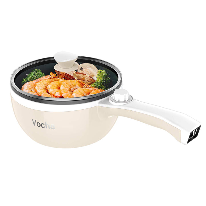 Vocha Elektrische Pfannen, Hot Pot, Antihaft-Bratpfanne Elektropfanne mit Glasdeckel, 1,5 l Mini-tra